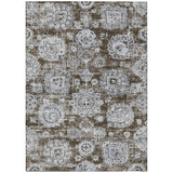 5' X 8' Chocolate And Blue Floral Washable Indoor Outdoor Area Rug