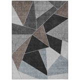 5' X 8' Chocolate Gray And Charcoal Geometric Washable Indoor Outdoor Area Rug