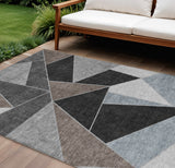 8' X 10' Chocolate Gray And Charcoal Geometric Washable Indoor Outdoor Area Rug