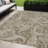 5' X 8' Chocolate Beige And Ivory Paisley Washable Indoor Outdoor Area Rug