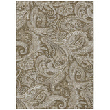 5' X 8' Chocolate Beige And Ivory Paisley Washable Indoor Outdoor Area Rug