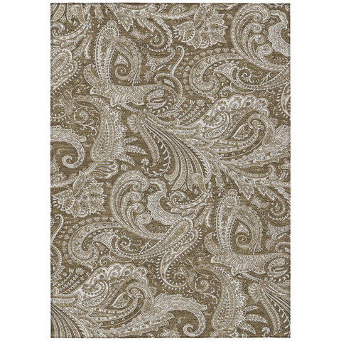 8' X 10' Chocolate Beige And Ivory Paisley Washable Indoor Outdoor Area Rug