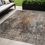 5' X 8' Taupe Chocolate And Copper Abstract Washable Indoor Outdoor Area Rug