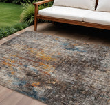 8' X 10' Taupe Chocolate And Copper Abstract Washable Indoor Outdoor Area Rug