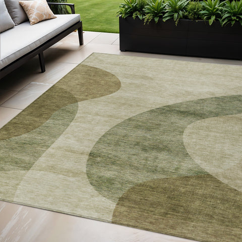 5' X 8' Beige And Chocolate Abstract Washable Indoor Outdoor Area Rug