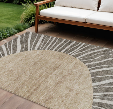 8' X 10' Chocolate Beige And Taupe Abstract Washable Indoor Outdoor Area Rug