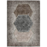 5' X 8' Chocolate And Taupe Geometric Washable Indoor Outdoor Area Rug