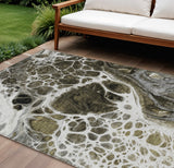 8' X 10' Chocolate Beige And Taupe Nautical Washable Indoor Outdoor Area Rug