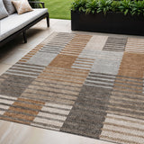 5' X 8' Chocolate And Gray Striped Washable Indoor Outdoor Area Rug