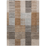 5' X 8' Chocolate And Gray Striped Washable Indoor Outdoor Area Rug