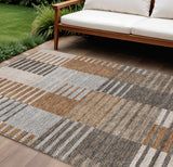 8' X 10' Chocolate And Gray Striped Washable Indoor Outdoor Area Rug