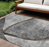 8' X 10' Gray Chocolate And Silver Abstract Washable Indoor Outdoor Area Rug