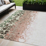 5' X 8' Salmon Green And Chocolate Abstract Washable Indoor Outdoor Area Rug