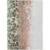 5' X 8' Salmon Green And Chocolate Abstract Washable Indoor Outdoor Area Rug