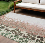 8' X 10' Salmon Green And Chocolate Abstract Washable Indoor Outdoor Area Rug