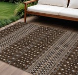 8' X 10' Chocolate Taupe And Copper Tribal Washable Indoor Outdoor Area Rug