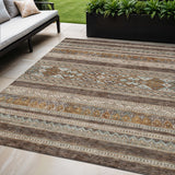 5' X 8' Chocolate And Gray Southwestern Washable Indoor Outdoor Area Rug