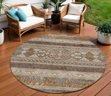 8' Chocolate And Gray Round Southwestern Washable Indoor Outdoor Area Rug