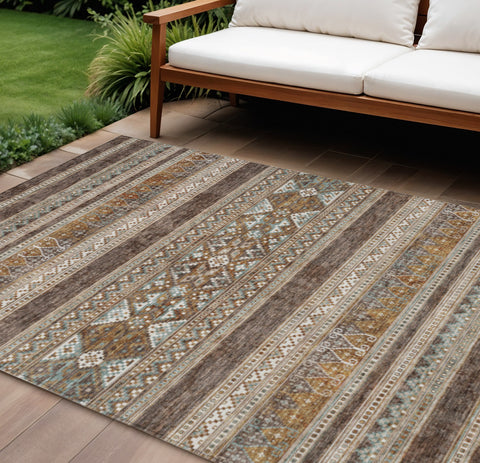 8' X 10' Chocolate And Gray Southwestern Washable Indoor Outdoor Area Rug