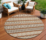 8' Chocolate And Taupe Round Quatrefoil Washable Indoor Outdoor Area Rug