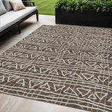 5' X 8' Chocolate And Ivory Geometric Washable Indoor Outdoor Area Rug