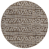 8' Chocolate And Ivory Round Geometric Washable Indoor Outdoor Area Rug