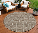 8' Chocolate And Beige Round Geometric Washable Indoor Outdoor Area Rug