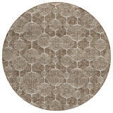 8' Chocolate And Beige Round Geometric Washable Indoor Outdoor Area Rug