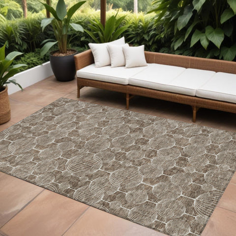 8' X 10' Chocolate And Beige Geometric Washable Indoor Outdoor Area Rug