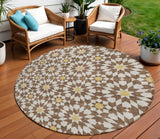 8' Chocolate Ivory And Gold Round Floral Medallion Washable Indoor Outdoor Area Rug