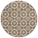 8' Chocolate Ivory And Gold Round Floral Medallion Washable Indoor Outdoor Area Rug