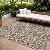 8' X 10' Chocolate Ivory And Gold Floral Medallion Washable Indoor Outdoor Area Rug