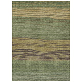 5' X 8' Olive Green And Chocolate Striped Washable Indoor Outdoor Area Rug