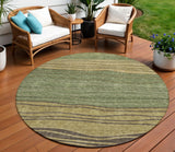 8' Olive Green And Chocolate Round Striped Washable Indoor Outdoor Area Rug