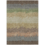 5' X 8' Chocolate Gray And Green Striped Washable Indoor Outdoor Area Rug