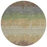 8' Chocolate Gray And Green Round Striped Washable Indoor Outdoor Area Rug