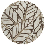 8' Chocolate And Beige Round Floral Washable Indoor Outdoor Area Rug