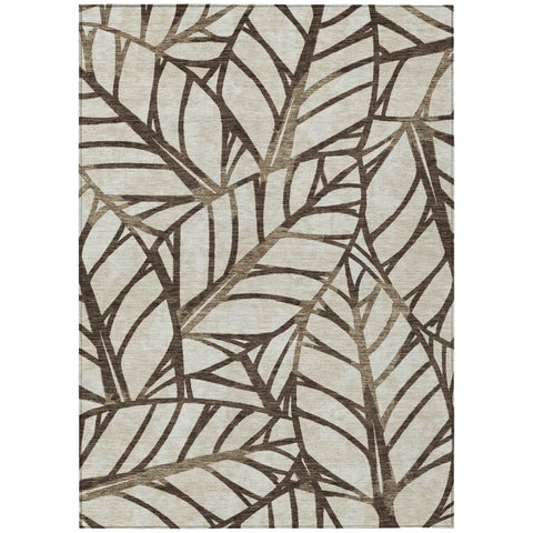 8' X 10' Chocolate And Beige Floral Washable Indoor Outdoor Area Rug