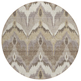 8' Beige Chocolate And Taupe Round Ikat Washable Indoor Outdoor Area Rug