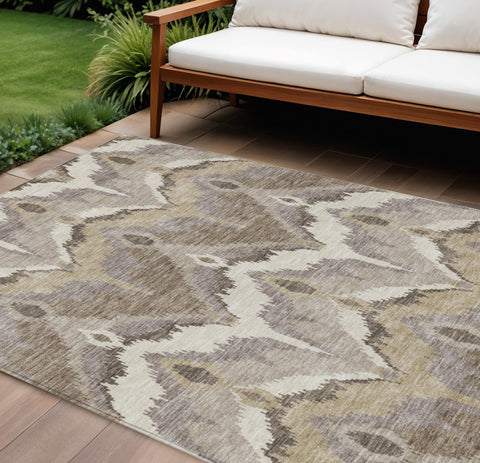 8' X 10' Beige Chocolate And Taupe Ikat Washable Indoor Outdoor Area Rug