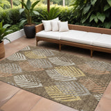 8' X 10' Chocolate Beige And Gray Floral Washable Indoor Outdoor Area Rug