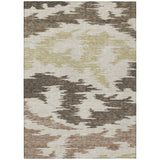 5' X 8' Chocolate Beige And Gold Abstract Washable Indoor Outdoor Area Rug