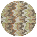 8' Chocolate Copper And Artichoke Green Round Abstract Washable Indoor Outdoor Area Rug