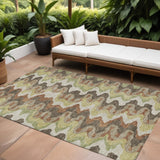 8' X 10' Chocolate Copper And Artichoke Green Abstract Washable Indoor Outdoor Area Rug