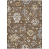 5' X 8' Chocolate Taupe And White Floral Washable Indoor Outdoor Area Rug