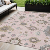 5' X 8' Pink Ivory And Chocolate Floral Washable Indoor Outdoor Area Rug