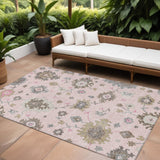 8' X 10' Pink Ivory And Chocolate Floral Washable Indoor Outdoor Area Rug