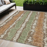 5' X 8' Chocolate Copper And Green Striped Washable Indoor Outdoor Area Rug