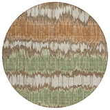 8' Chocolate Copper And Green Round Striped Washable Indoor Outdoor Area Rug