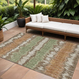 8' X 10' Chocolate Copper And Green Striped Washable Indoor Outdoor Area Rug